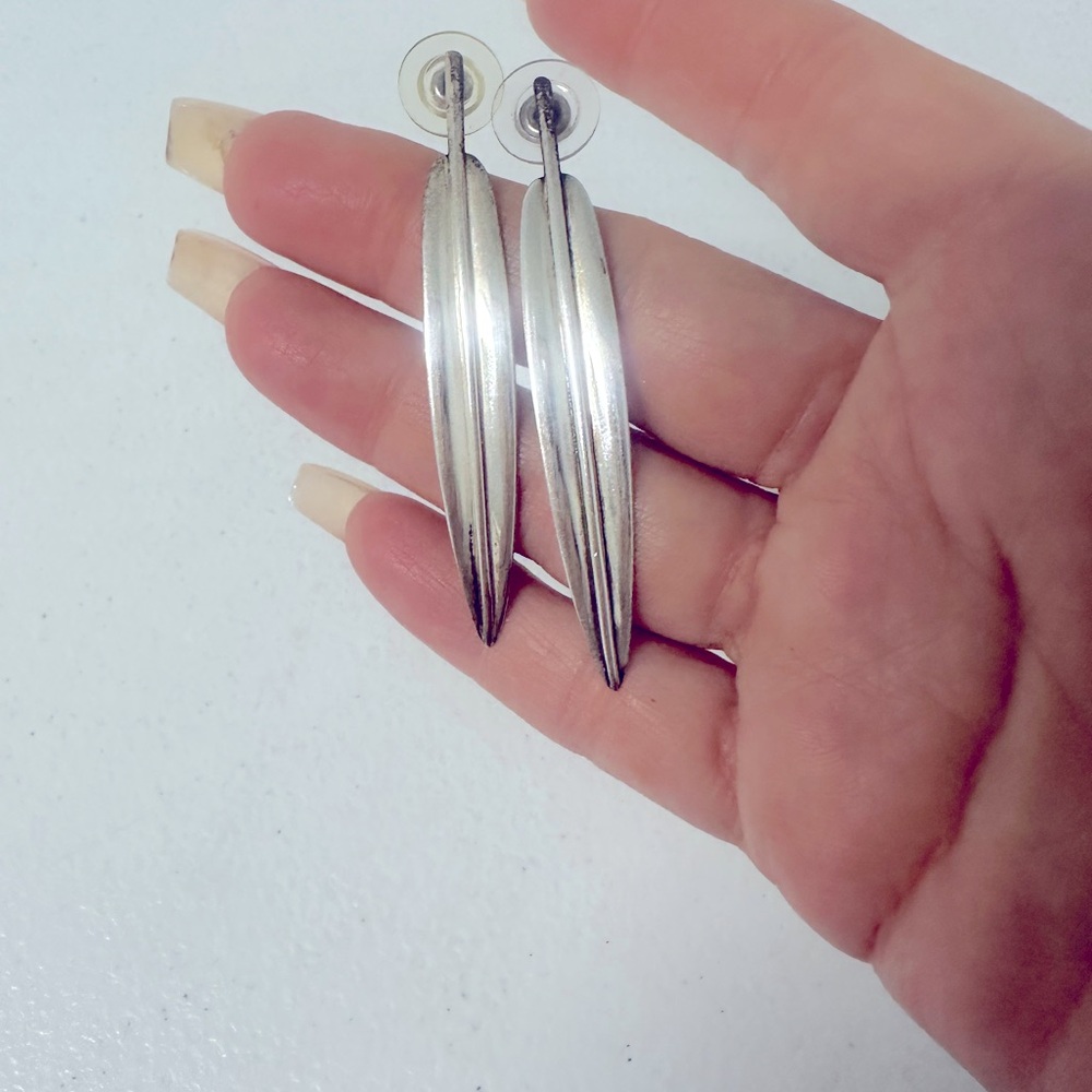 Stylish Sterling Silver Drop leaf  Earrings RLM vintage